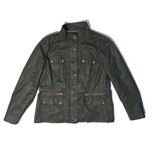 Tommy Hilfiger Lightweight Olive Green Waxed Utility Military Moto Jacket XL